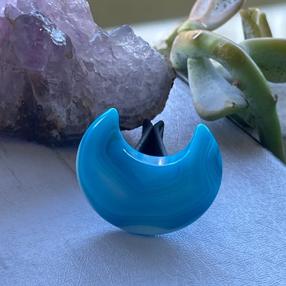 Blue Laced Agate Crystal Crescent Moon Stone Air Conditioner Clip Car Jewelry - Picture 10 of 14